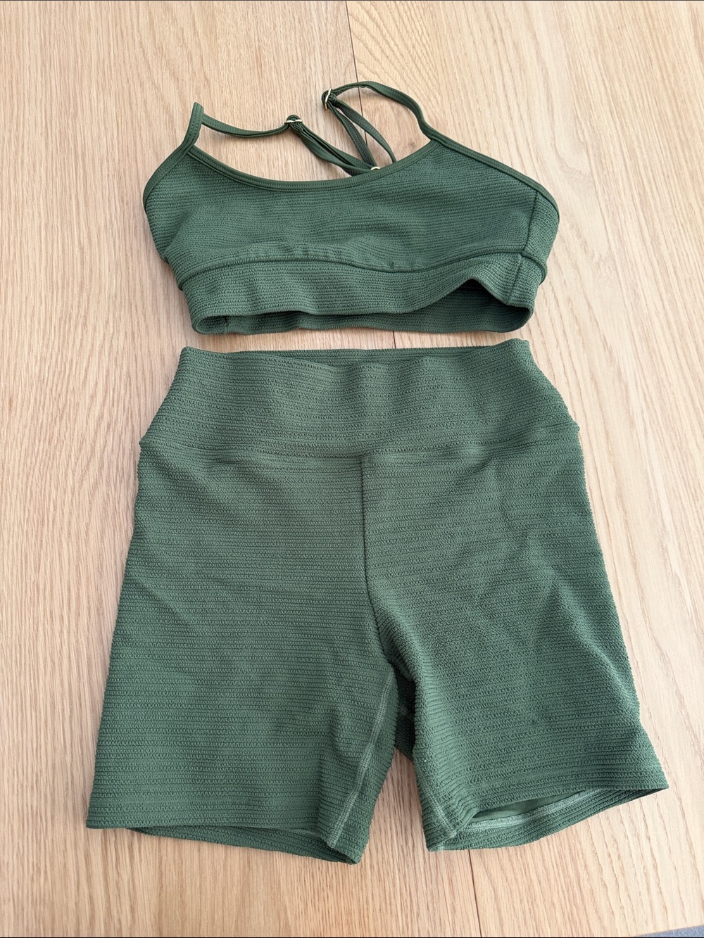 Montce XS green workout shorts and sports bra